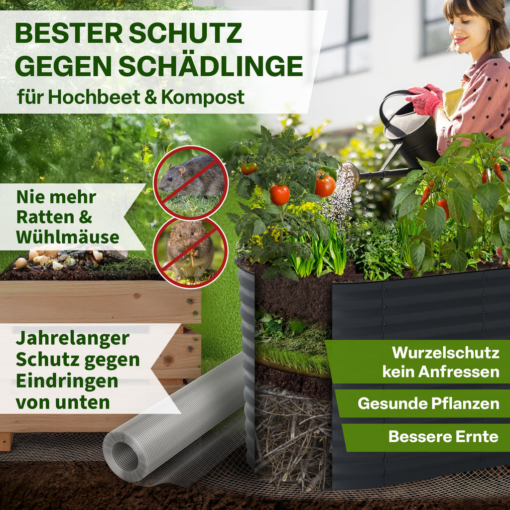 TTL GARDEN 1m x 10m Drahtgitter feinmaschig rostfrei verzinkt 6,3mm Masche 0,55 mm Draht Stärke - auf Rolle Maschendraht Volierendraht Hasendraht Wühlmausgitter 10m x 1m breit 6,3 mm Maschenweite