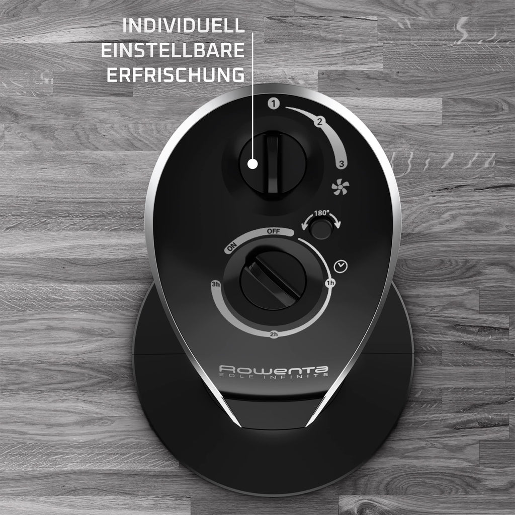 Rowenta VU6620 Eole Infinite Turmventilator | leistungsstark | leise mit nur 43 dB(A) | geringer Energieverbrauch | 3 Geschwindigkeiten | horizontale Oszillation | Timer | Schwarz