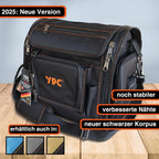 YPC Foreman Werkzeugtasche XL– Tragbare Aufbewahrungstasche mit Karabinerhaken, Wasserfest, Reißfest, Stabiler Metallgriff & Schultergurt mit Polsterung, Schwarz, 37x36x27cm – 20 kg Tragkraft