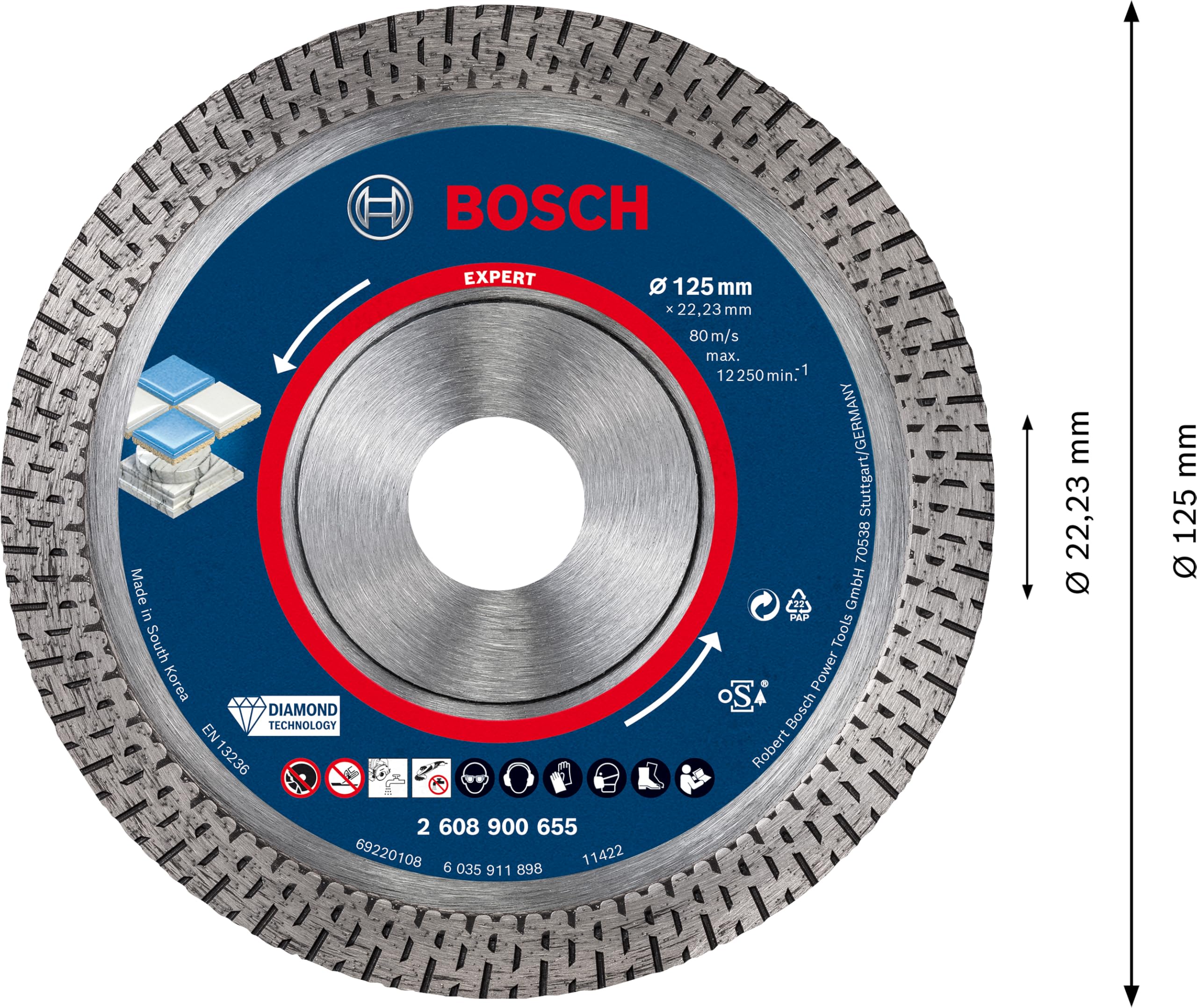 Bosch 1x EXPERT HardCeramic Diamanttrennscheiben (für Harte Fliesen, Harter Stein, Ø 125 mm, Professional Zubehör Kleiner Winkelschleifer)