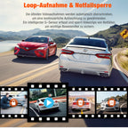 Volam 3 Kanal Dashcam Auto Vorne Hinten und Innen mit Akku, 1080P Dash Cam mit Auto Kamera Parküberwachung, Infrarot Nachtsicht WDR, G Sensor, 170° Weitwinkel Dash Camera mit Rückfahrkamera