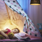 Relaxdays Kinderzimmerlampe Sterne, hängende Schirmlampe für Mädchen, Sternenhimmel Motiv, E27, runder Stoffschirm, rosa, 122 x 27 x 27 cm