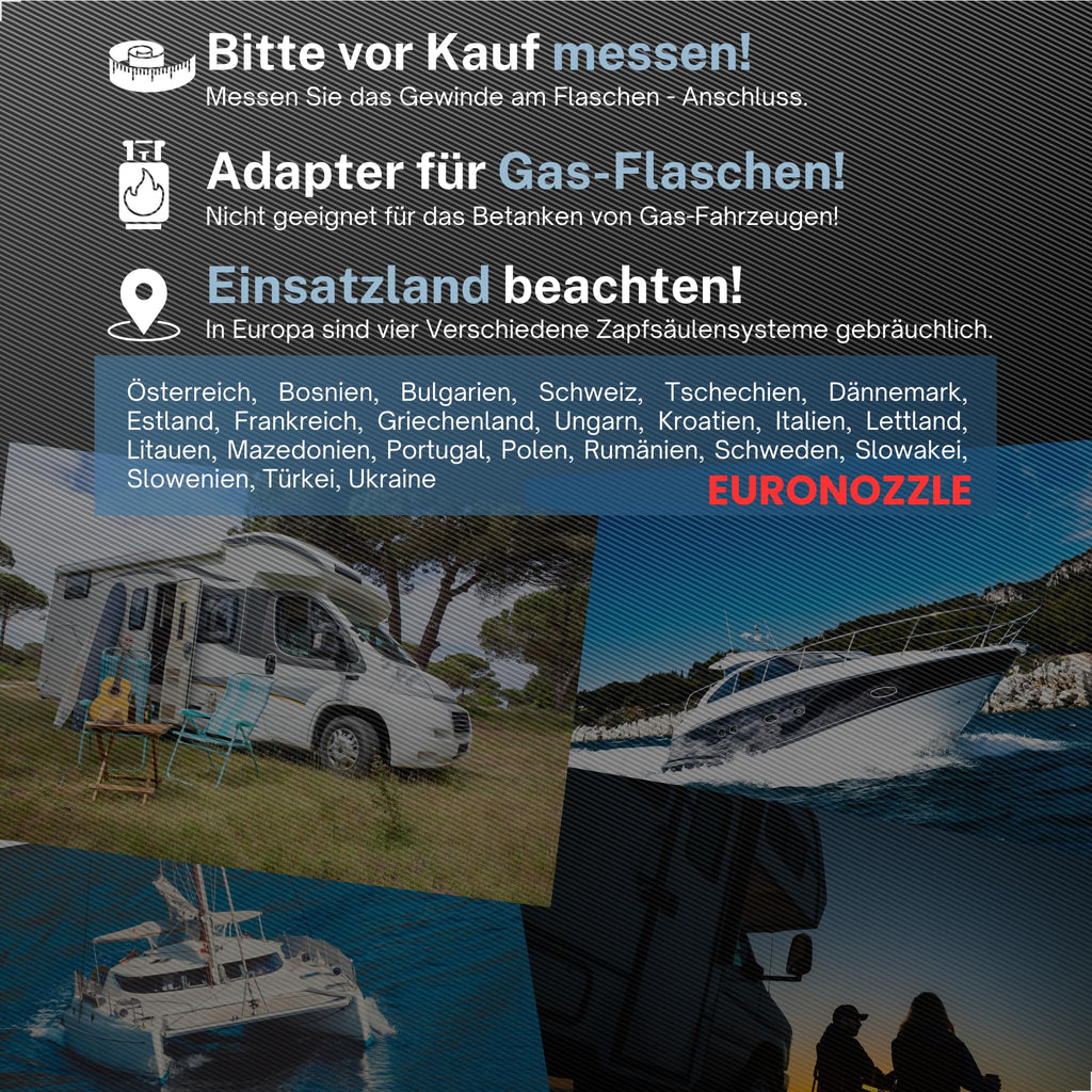 Drehmeister Euronozzle LPG Adapter – Gasflaschen Adapter W21,8x1/14 LH – 95mm – Autogas Tankadapter für Spanien & Portugal – Messing, hochwertig verarbeitet