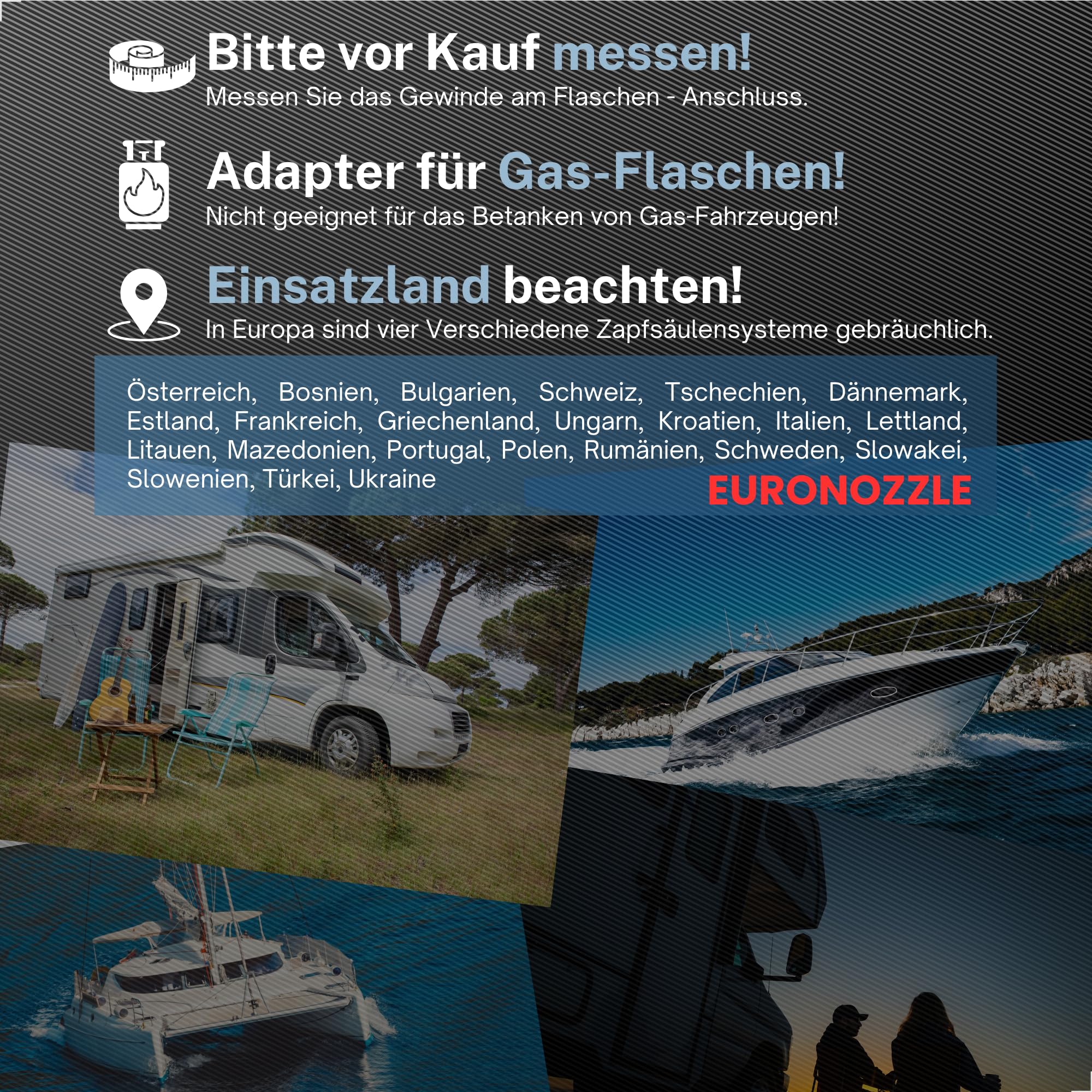Drehmeister Euronozzle LPG Adapter – Gasflaschen Adapter W21,8x1/14 LH – 95mm – Autogas Tankadapter für Spanien & Portugal – Messing, hochwertig verarbeitet