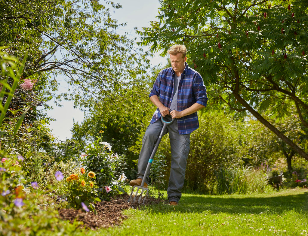 Gardena ErgoLine Spatengabel: Grabegabel zum Umgraben und Auflockern, gehärteter Qualitätsstahl mit Beschichtung, ergonomischer D-Griff (17013-20)