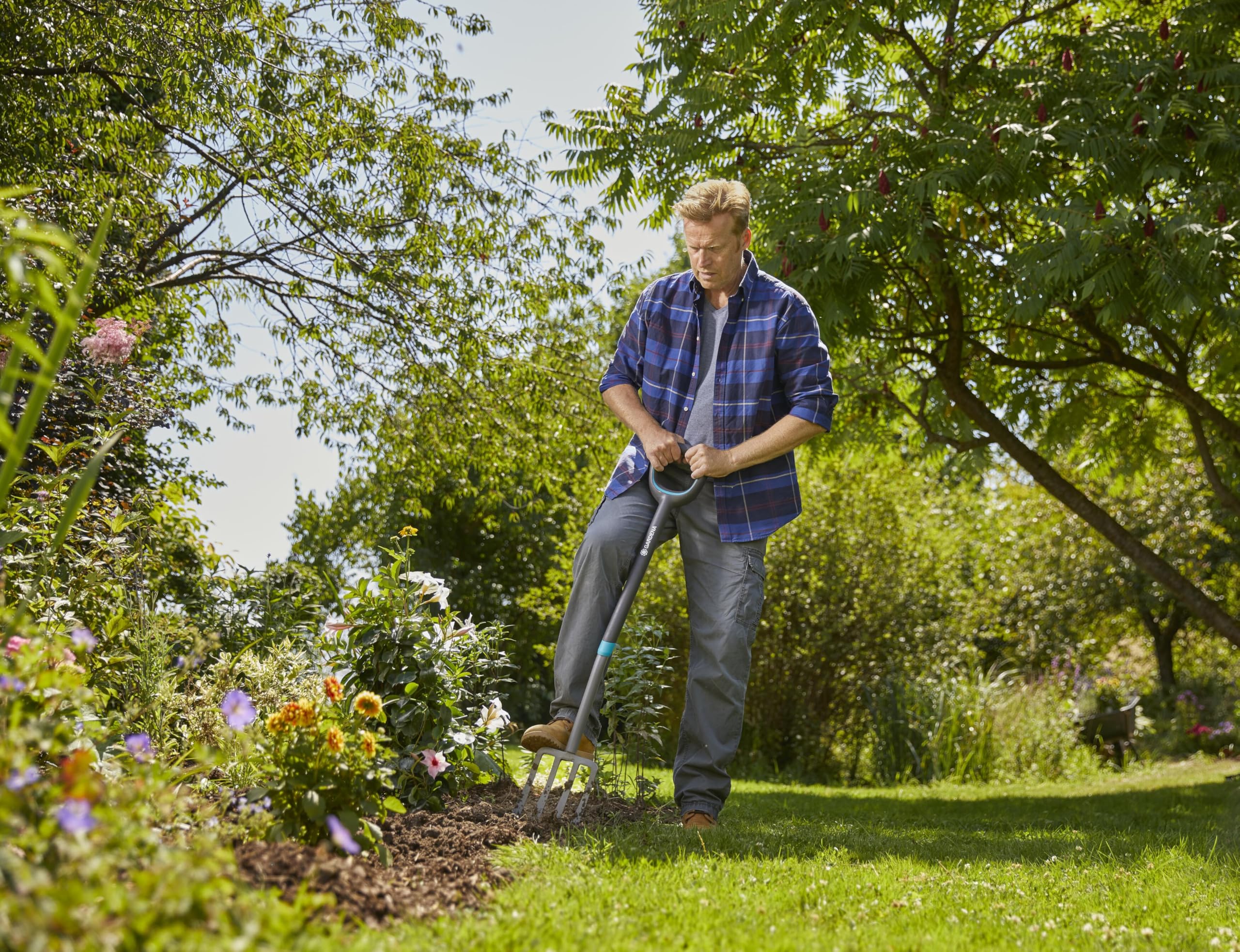 Gardena ErgoLine Spatengabel: Grabegabel zum Umgraben und Auflockern, gehärteter Qualitätsstahl mit Beschichtung, ergonomischer D-Griff (17013-20)
