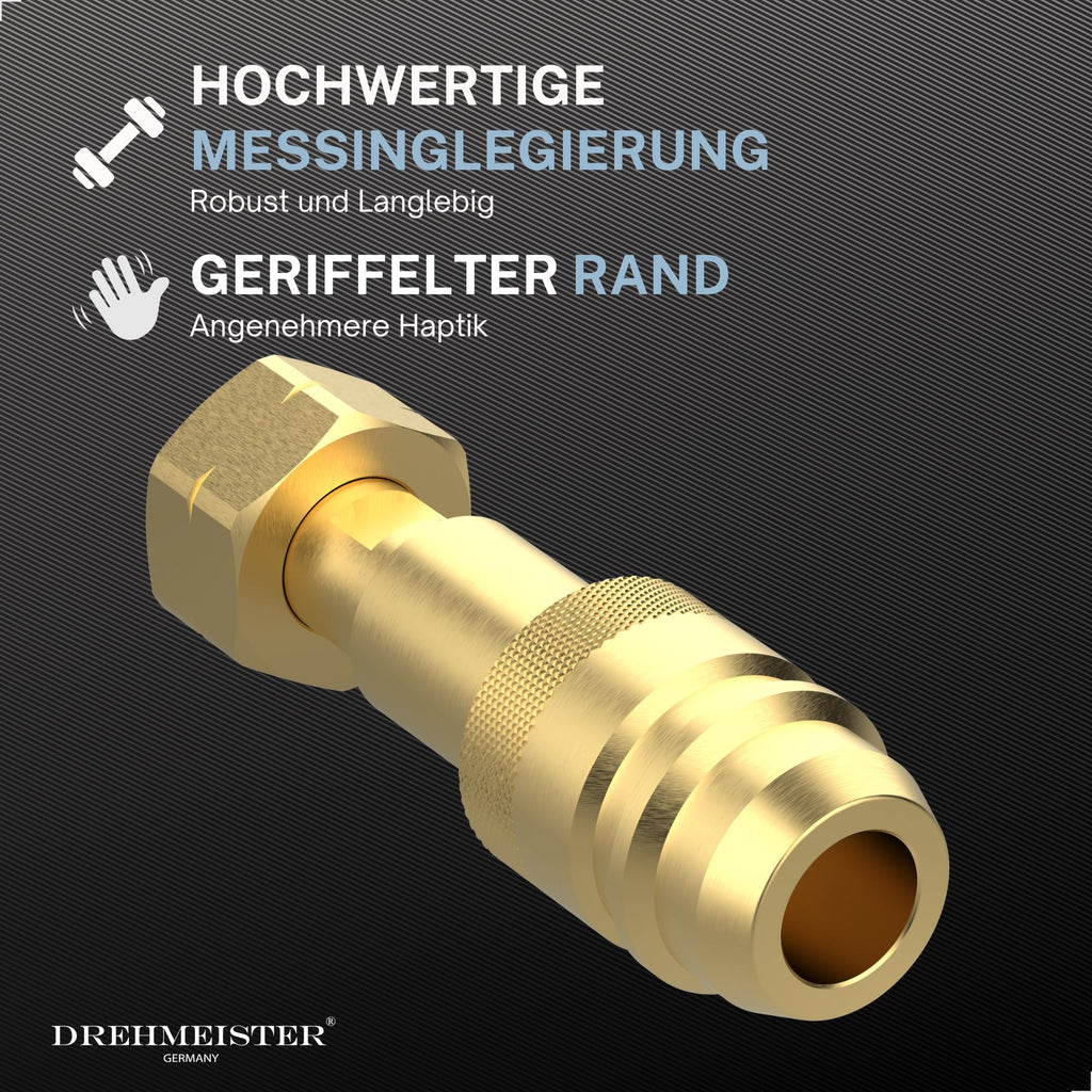 Drehmeister Euronozzle LPG Adapter – Gasflaschen Adapter W21,8x1/14 LH – 95mm – Autogas Tankadapter für Spanien & Portugal – Messing, hochwertig verarbeitet