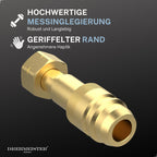 Drehmeister Euronozzle LPG Adapter – Gasflaschen Adapter W21,8x1/14 LH – 95mm – Autogas Tankadapter für Spanien & Portugal – Messing, hochwertig verarbeitet