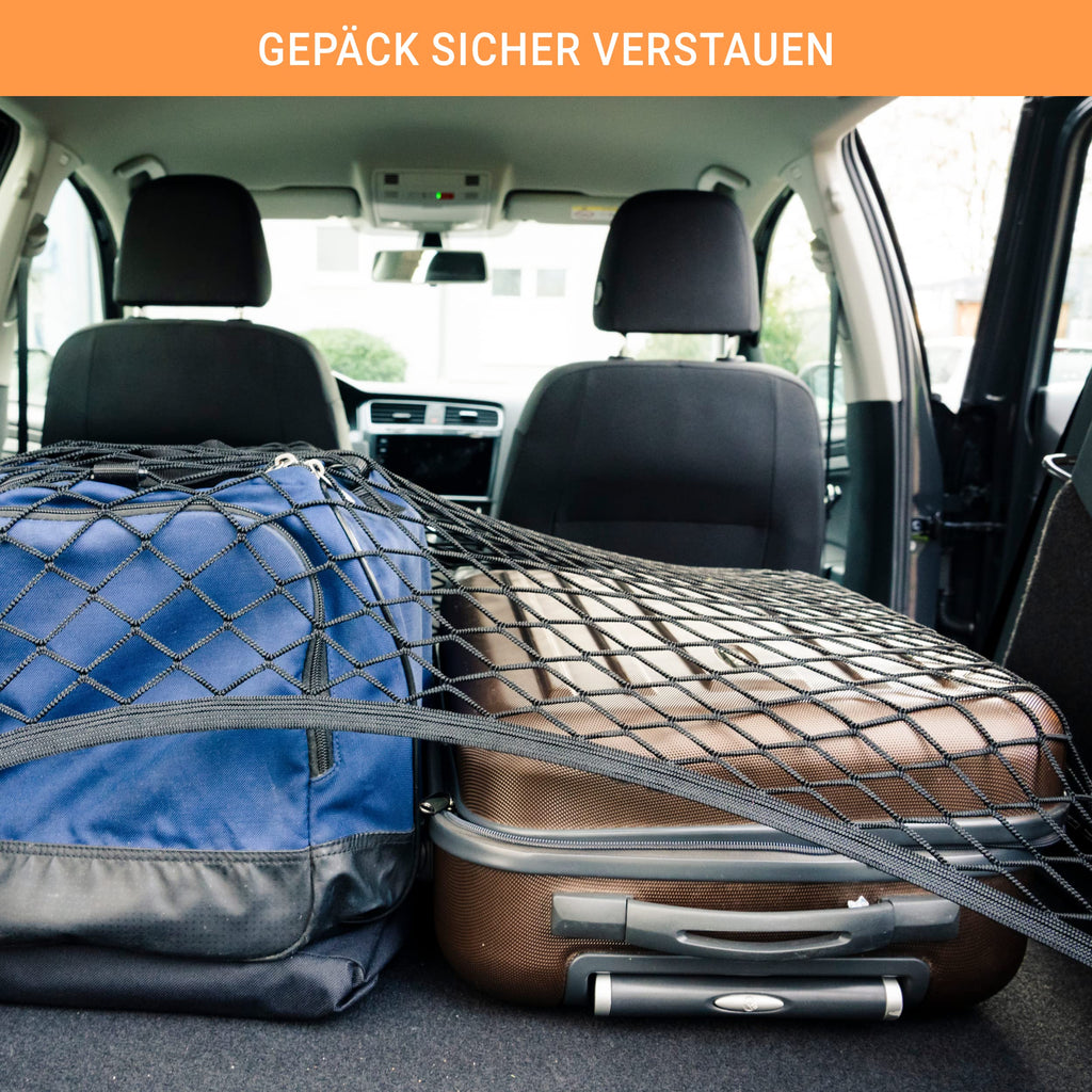 Vicera Gepäcknetz Kofferraum Netz 100x80 cm • Kofferraumnetz fürs große Autos SUV Kombi Bus Wohnmobil mit massiven Haken • Autonetz Organizer & Sicherung für den Kofferraum • Gepäcknetz Auto