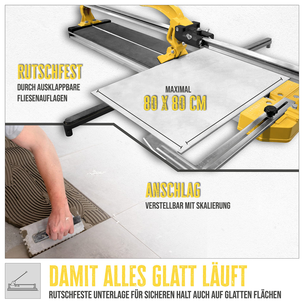 Güde Profi Hand Fliesenschneider GHF 800 (kugelgelagerte Schlittenführung, gehärtetes Schneidrad aus Wolfram-Carbid - kein Schärfen notwendig, stabile Aluminium Grundplatte, für Fliesen bis 800x12 mm)