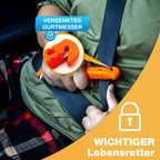Feuerlöscher Auto 1kg + Nothammer Auto mit Gurtschneider [INKL. NOTFALLKARTE] - Strengste Qualitätssicherung - Notfallhammer, PKW Autofeuerlöscher, kfz, klein
