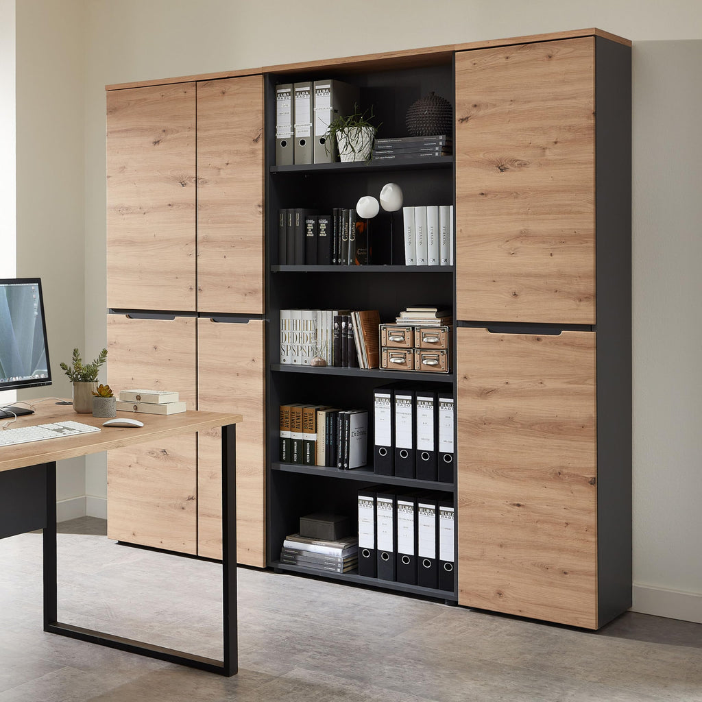 MEMPHIS Aktenschrank in Artisan Eiche Optik, Graphit - Moderner Büroschrank - 45 x 197 x 38 cm (B/H/T)