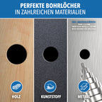 Stufenbohrer 6–60 mm aus HSS 4241 – Spiralnut mit 12 mm Schaft – Kegelbohrer Schälbohrer für Metall Kunststoff Holz – extra großer Lochbohrer für präzise Bohrungen