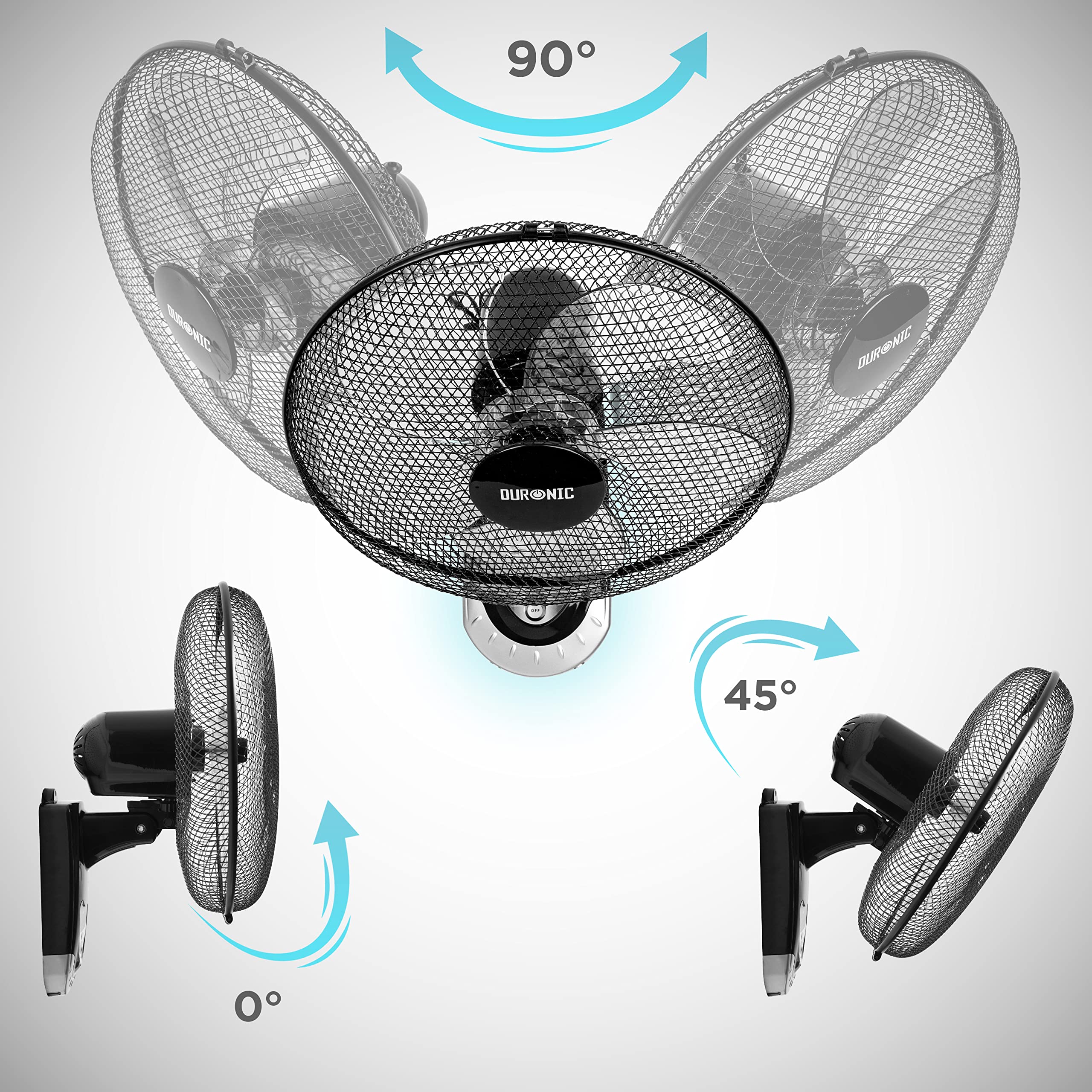 Duronic FN55 BK Wandventilator 60W | Durchmesser 40 cm | Ventilator mit Timer und Fernbedienung | 3 Geschwindigkeiten | Kompakter und leiser Raumventilator für die Wand | Oszillierender Wandlüfter