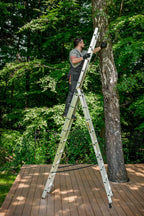 DRABEST Leiter PRO Serie Aluleiter 3-teilig Mehrzweckleiter 3x9 Stufen Leiter Multifunktionsleiter Kombileiter bis 150 kg Beslastbar - Arbeitshöhe 5,83 m - inkl. Eimerhaken
