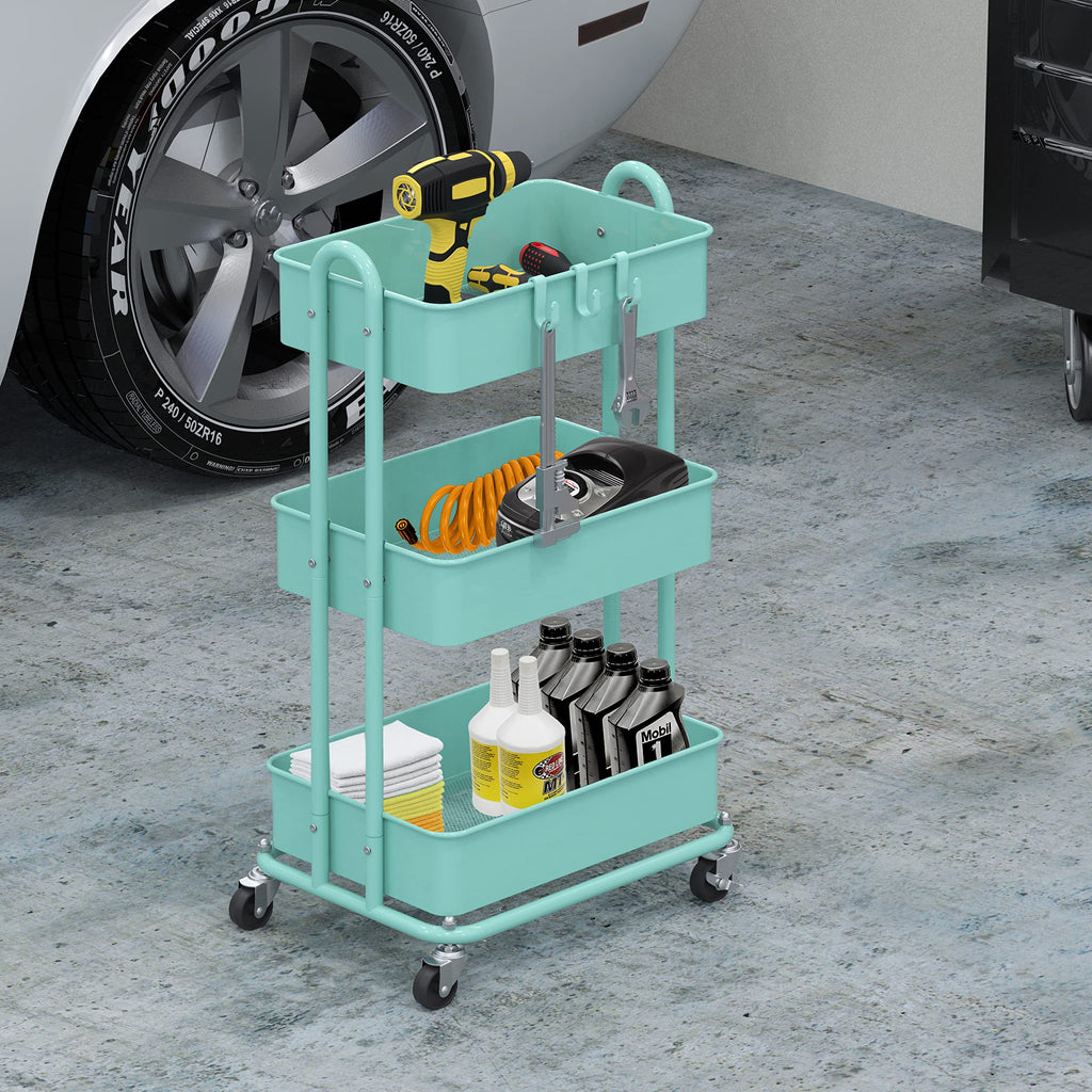 Simple Houseware Hochleistungs-Rollwagen mit 3 Ebenen aus Metall, Türkis