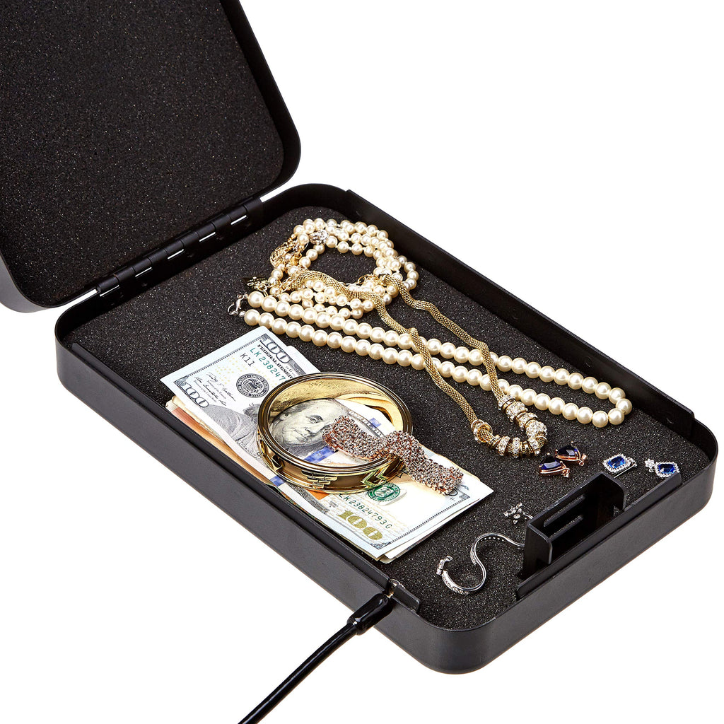 Amazon Basics Tragbarer Tresor mit Zahlenschloss für Dokumente und Schmuck, Größe XXL, Schwarz