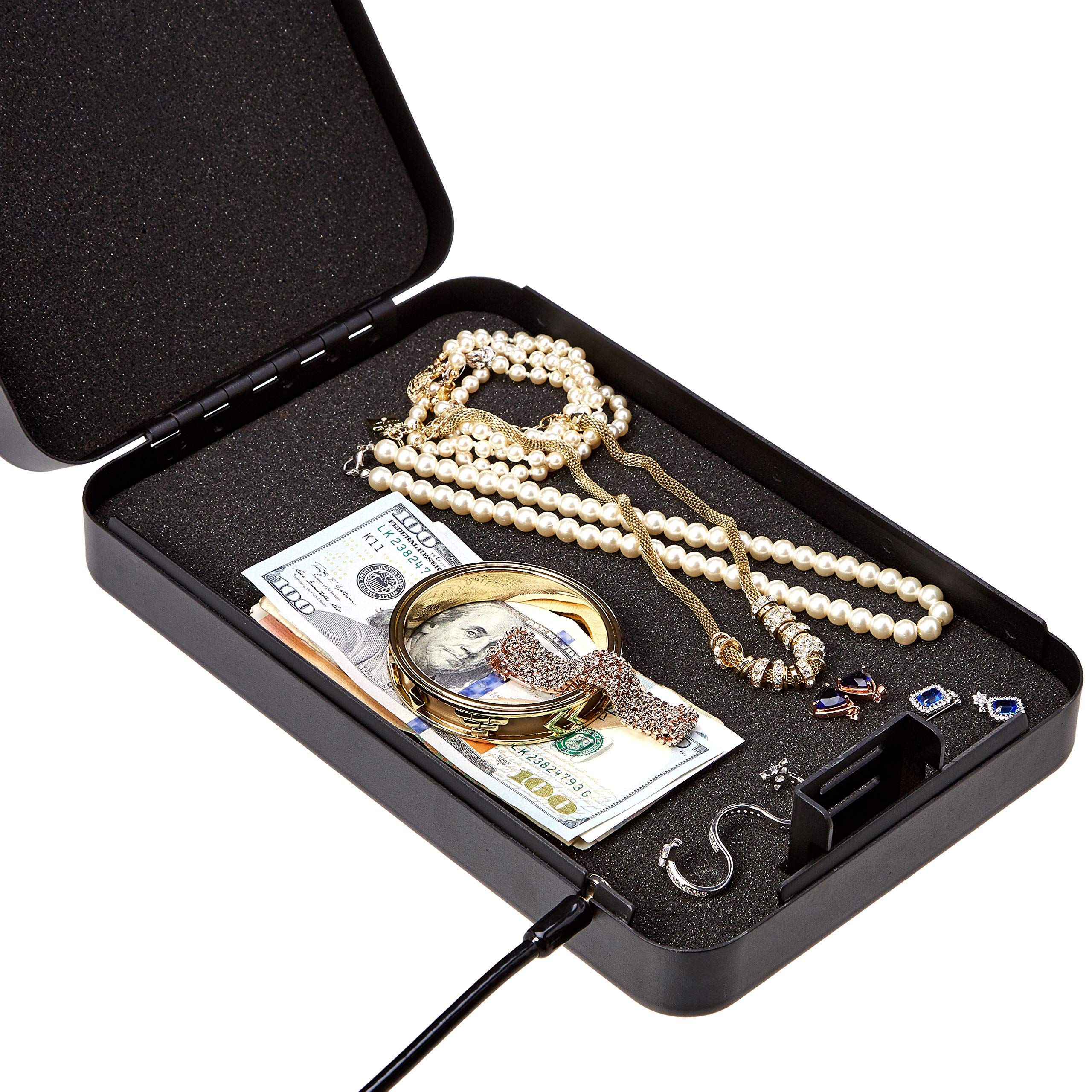 Amazon Basics Tragbarer Tresor mit Zahlenschloss für Dokumente und Schmuck, Größe XXL, Schwarz