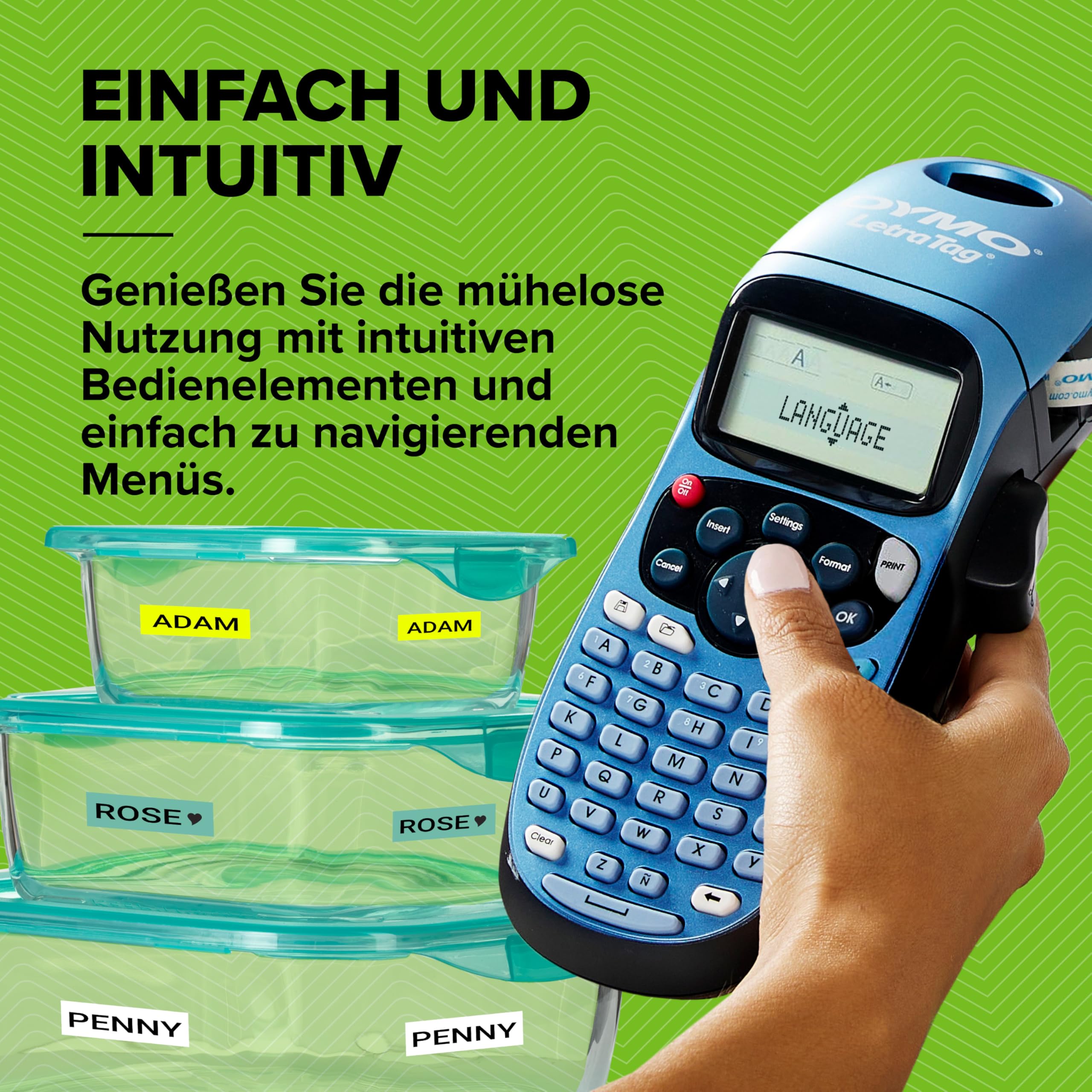 DYMO LetraTag LT-100H Beschriftungsgerät Handgerät | Tragbares Etikettiergerät mit ABC Tastatur | blau | Ideal fürs Büro oder zu Hause