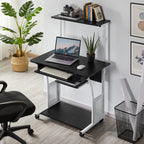 Yaheetech Schreibtisch mit Druckerregal Computertisch schwarz PC Tisch mit 4 Rollen 80 x 50 x 132 cm