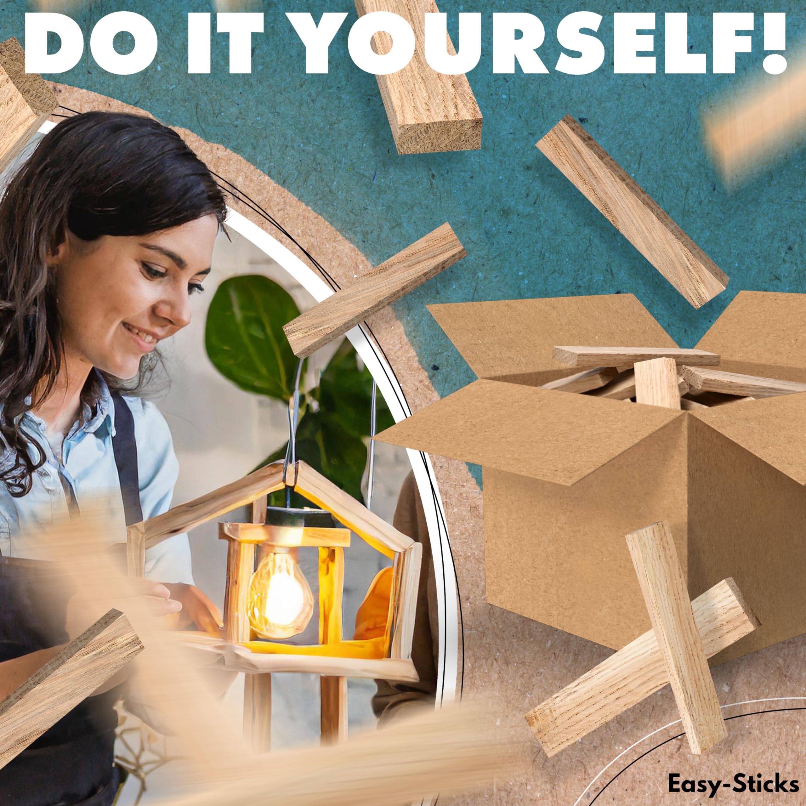 Easy-Sticks 3.0 Eiche – 210 Stück – Bastelholz OHNE Klebeband – Hölzchen für DIY Projekte und Deko – Hölzer zum Bauen und Verkleiden