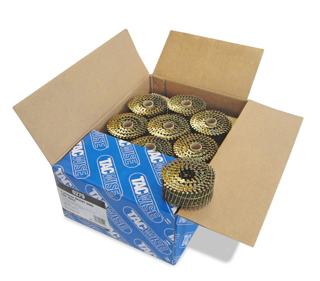 Tacwise 0279 Blanke Flache Coilnägel, Typ 2,3/50 mm, Diamantspitze, Ringschaft, 16° Geneigt, Drahtgebunden, Packung mit 9000 Stück, Silber