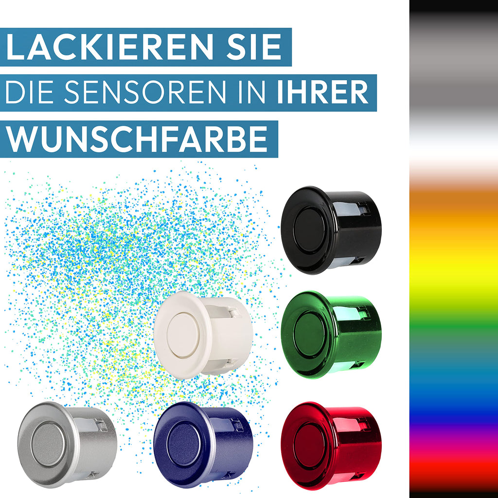 VSG24 Premium Einparkhilfe hinten zum nachrüsten am Auto, PDC Parksensoren hinten mit Stecksystem für einfachste Montage Rückfahrwarner mit Lautsprecher & 4 Sensoren Parkhilfe Nachrüstsatz Schwarz