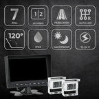 VSG24 Rückfahrkamera 7" Starter-Set Wohnmobil inkl. 2 Kameras in Weiß, Monitor, Kabel & Fernbedienung – Wasserdicht Nachtsicht 12V-24V / Robustes Rückfahrsystem für Wohnwagen Wohnmobile
