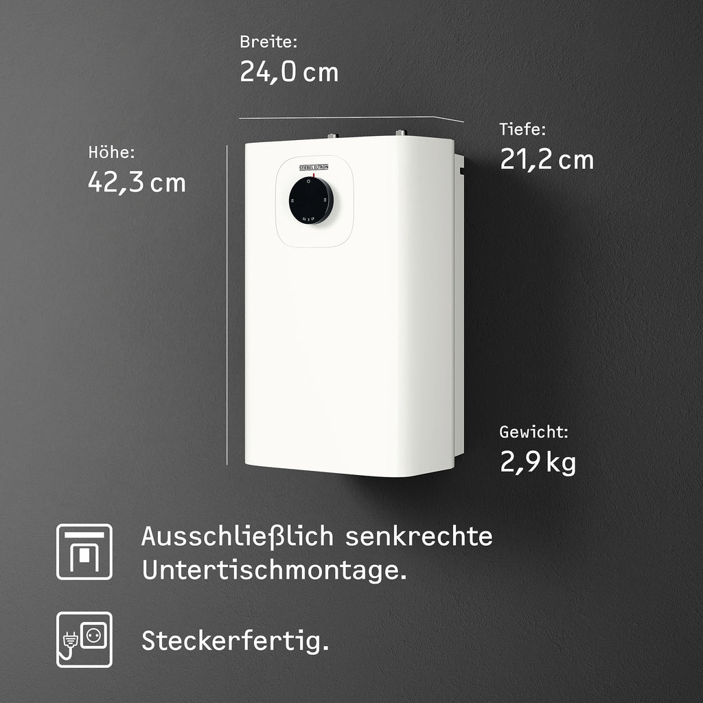 Neueste Generation STIEBEL ELTRON Boiler UFP 5 Trend mit thermostop-Funktion, sehr kompakt, Untertischboiler 5 Liter Niederdruck, mit Stecker 230V, 2 kW, Made in Germany, 204966