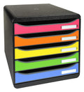 Exacompta 309798D Premium Ablagebox mit 5 Schubladen für DIN A4+ Dokumente. Stapelbare Schubladenbox mit hoher Kapazität für mehr Platz auf dem Schreibtisch Big Box Iderama Schwarz|Bunt