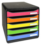 Exacompta 309798D Premium Ablagebox mit 5 Schubladen für DIN A4+ Dokumente. Stapelbare Schubladenbox mit hoher Kapazität für mehr Platz auf dem Schreibtisch Big Box Iderama Schwarz|Bunt