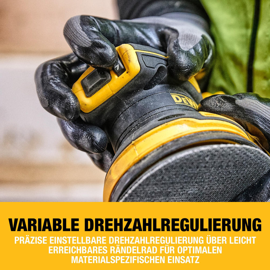 DEWALT 18 Volt Akku-Exzenterschleifer (Schleifpapier-ø: 125 mm, elektronische Drehzahlregulierung, Staubschutz für Getriebe und Schalter, mit Klettfix-System, ohne Akku und Ladegerät), DCW210N