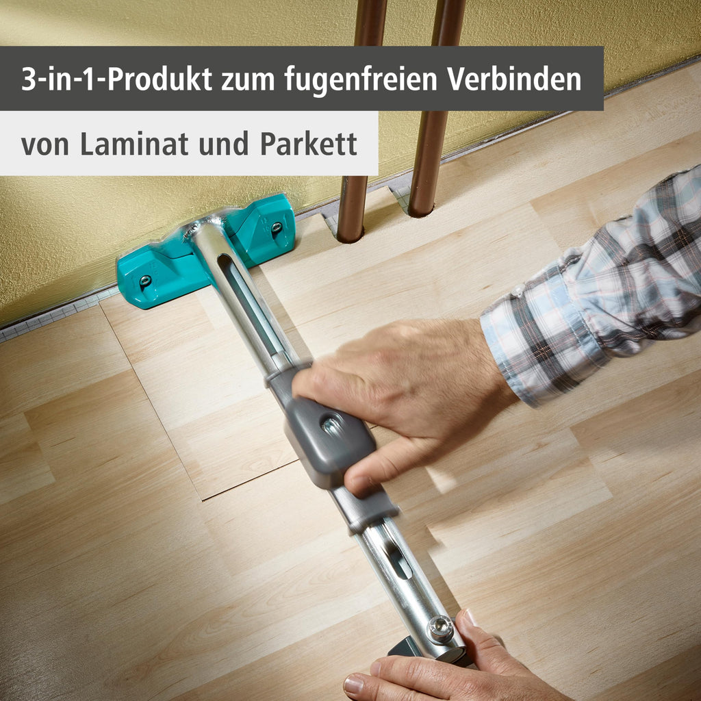 wolfcraft Hammer-Zugeisen 6945000 – Werkzeug zum Verlegen von Laminat und Parkett – 3-in-1-Funktion – Hammer, Schlagholz und Zugeisen in einem Produkt