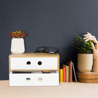 Relaxdays Schreibtisch Organizer, 2 Schubfächer, Bambus & MDF, Aufbewahrungsbox Büro, HxBxT: 14 x 25 x 20 cm, weiß