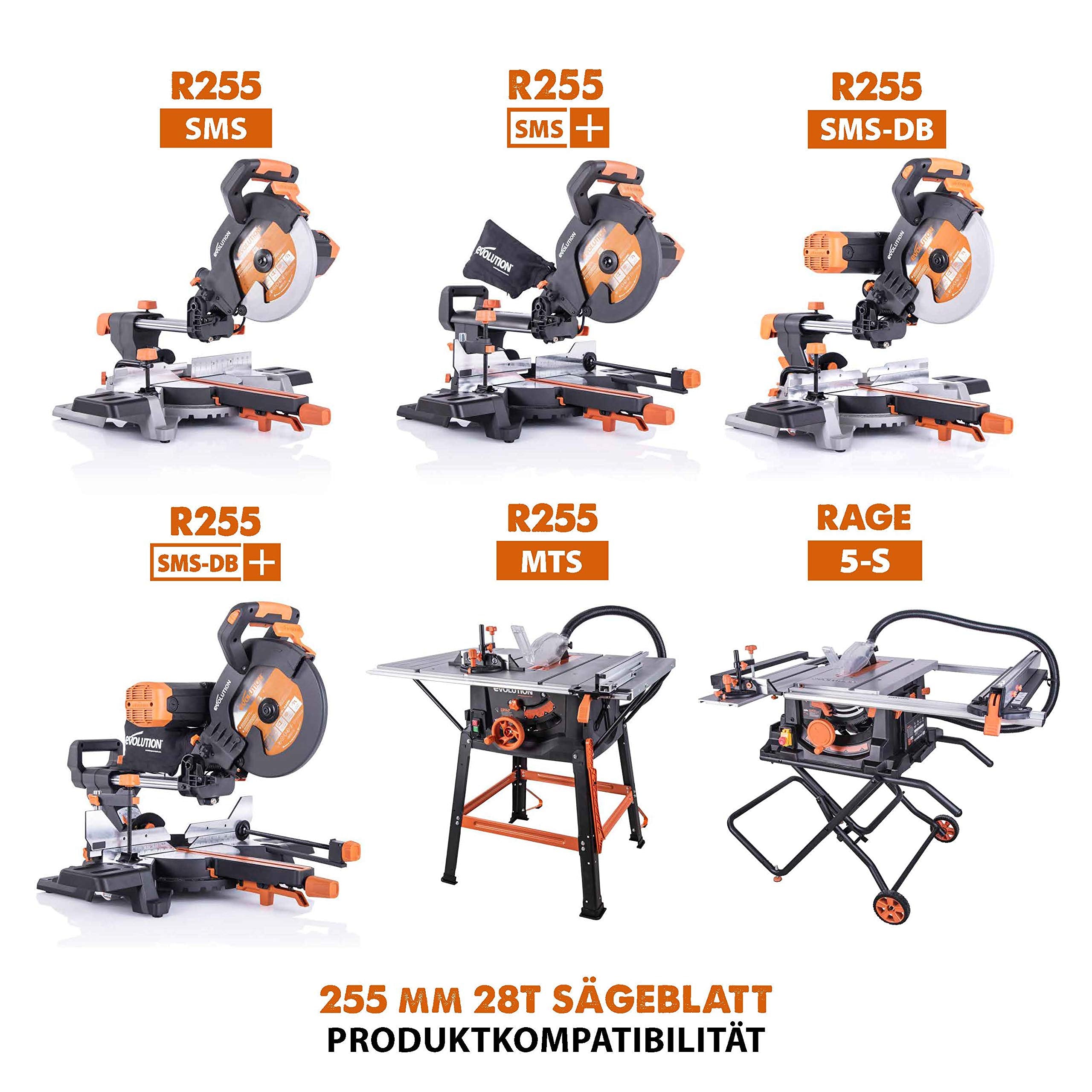 Evolution Power Tools R255TCT zaagblad met 28 tanden en met een uiteinde van carbide voor meerdere materialen - zaagt hout, metaal, kunststof en meer, 255 mm