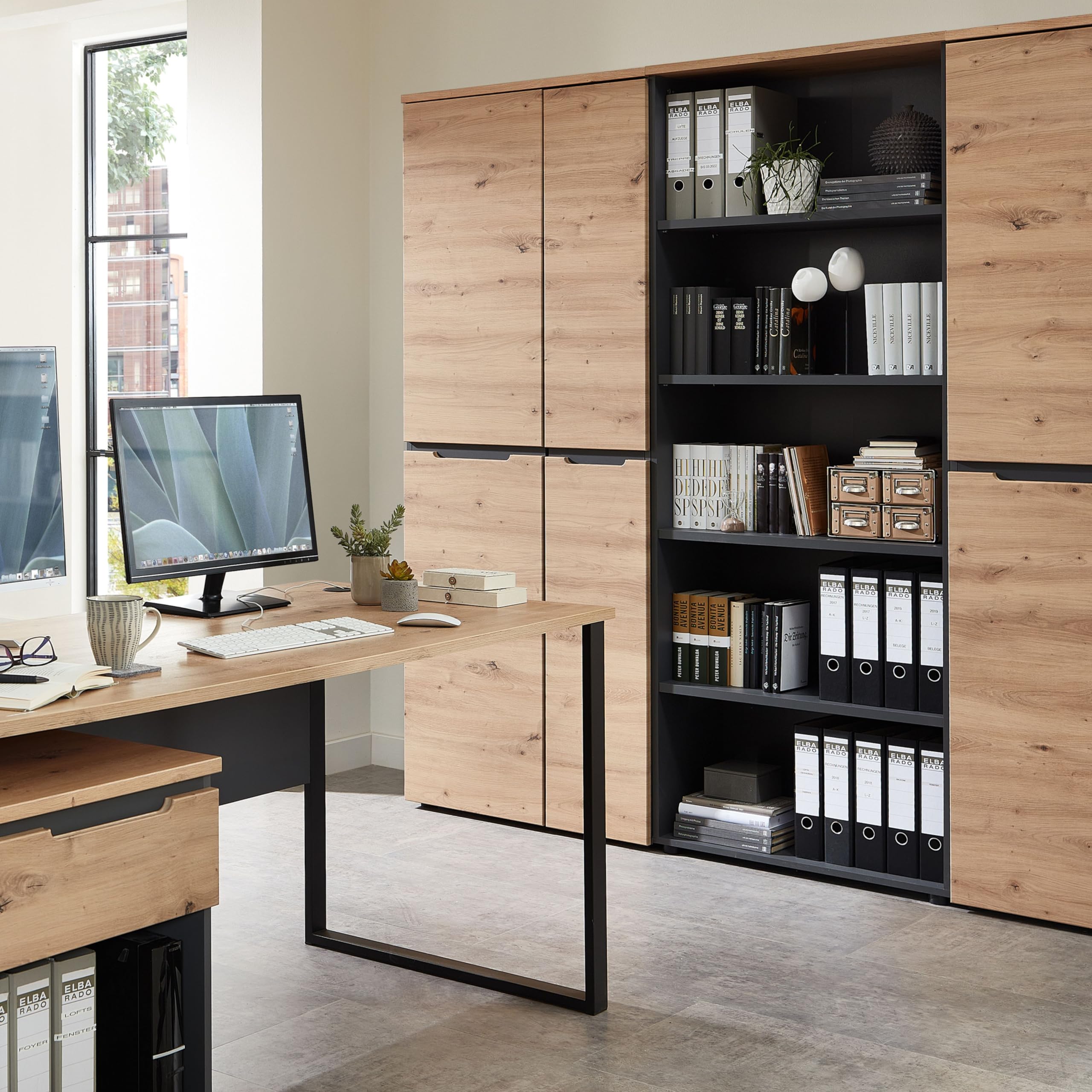 MEMPHIS Aktenschrank in Artisan Eiche Optik, Graphit - Moderner Büroschrank mit 2 Türen - 75 x 197 x 38 cm (B/H/T)