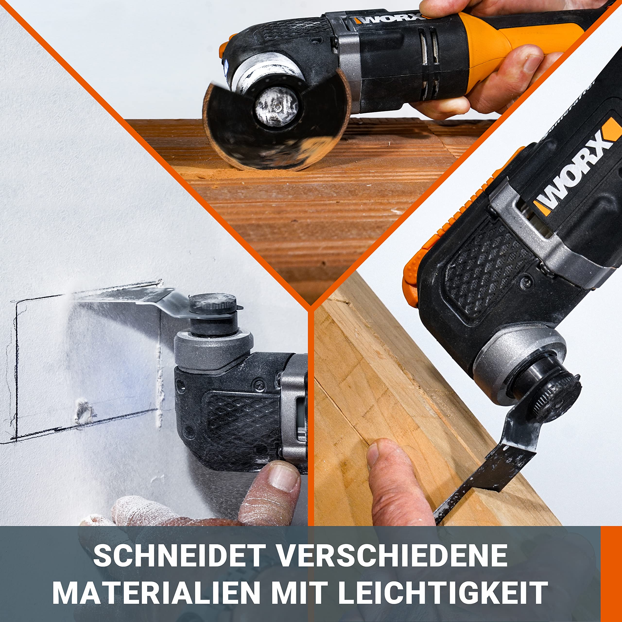 WORX WX696 20V Akku-Multifunktionswerkzeug – Elektrisches Werkzeug zum Schneiden, Sägen, Schleifen & mehr – Variable Drehzahlregelung – Ergonomisches Design – inkl. 20V 2Ah Akku, Ladegerät & Koffer