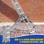 Lospitch 4x3 Mehrzweckleiter, 360cm 7 in 1 Multifunktionsleiter mit 2 plattform, Aluminium Vielzweckleiter mit 2 Transport Rollen bis 150 kg, Arbeitsleiter 12 Stufen, Silber