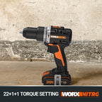 WORX NITRO WX352.4 Akku-Schlagbohrmaschine 20V, bürstenloser Motor, 60Nm, variable Drehzahlregelung, LED-Licht (inkl. 75 Stück Bits-Set, 2 Stk. 2,0Ah-PowerShare Akkus im Lieferumfang)
