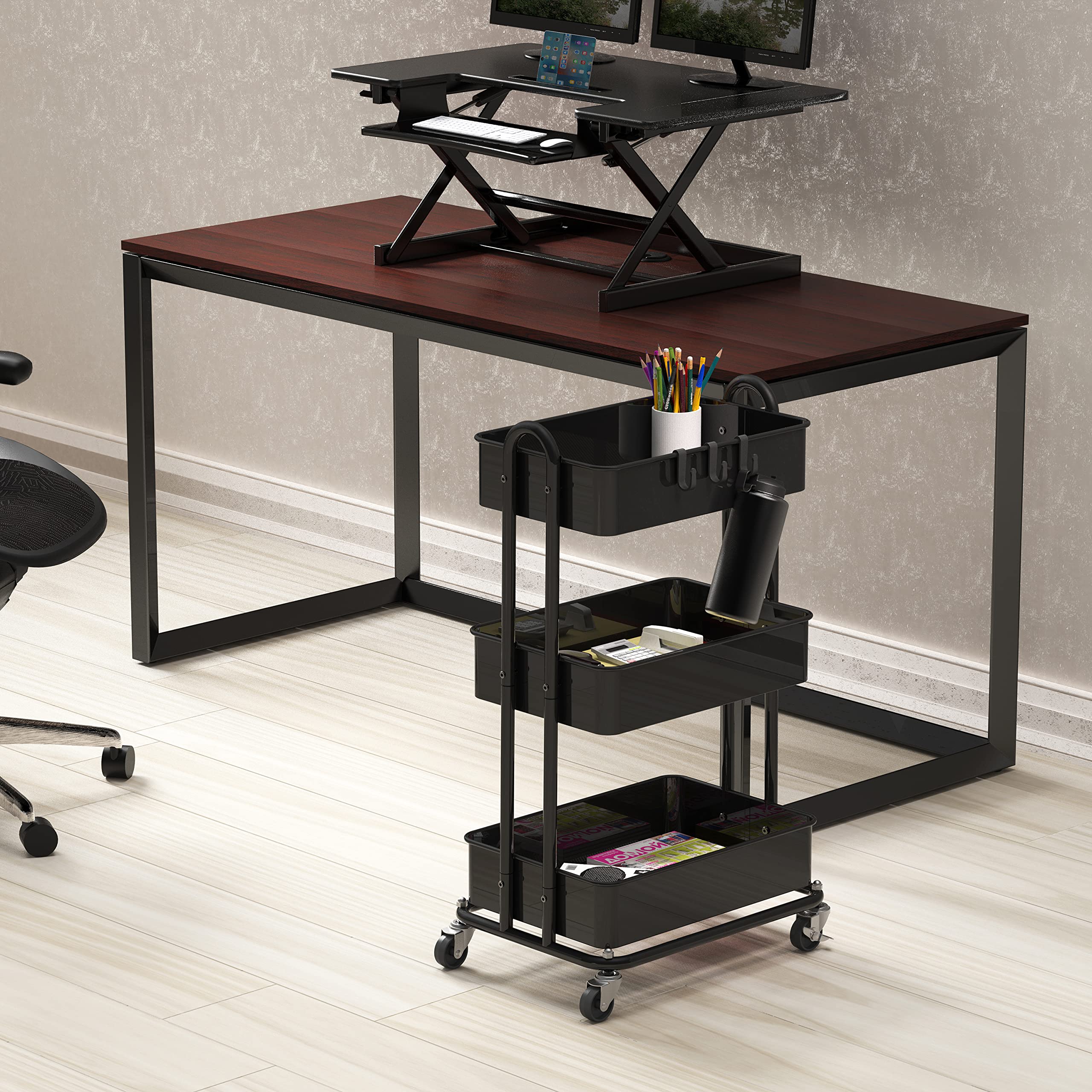 Simple Houseware Hochleistungs-Rollwagen mit 3 Ebenen aus Metall, Schwarz