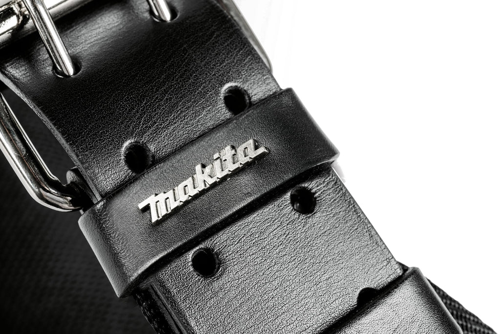 Makita E-15693 Schwerlast Ledergürtel schwarz, 138 cm lang, Ledergürtel aus Rindsleder, Echtleder, 40 mm breit, verstärkt mit Doppelstiftschnalle, modernes Design für Privat oder Arbeit