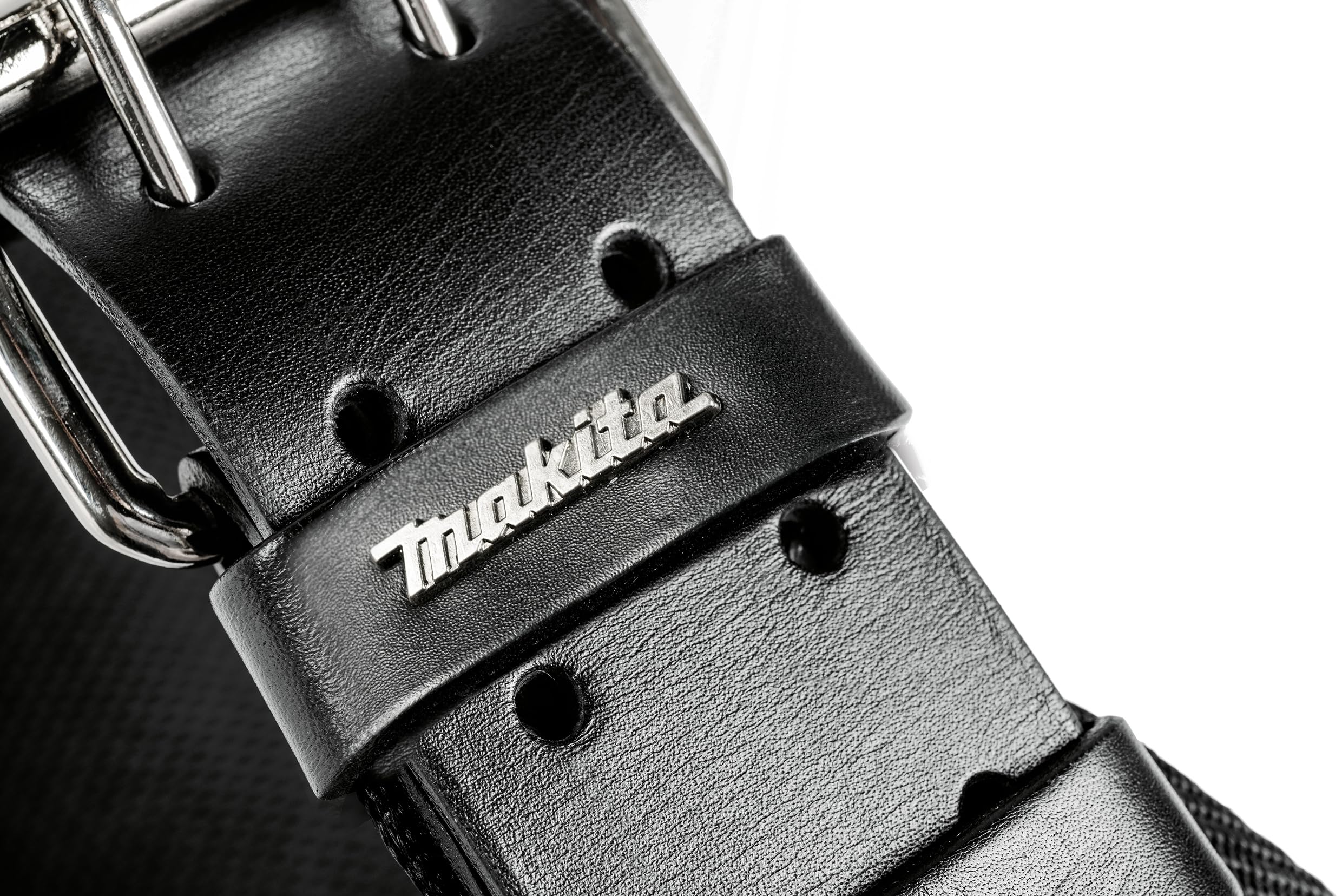 Makita E-15693 Schwerlast Ledergürtel schwarz, 138 cm lang, Ledergürtel aus Rindsleder, Echtleder, 40 mm breit, verstärkt mit Doppelstiftschnalle, modernes Design für Privat oder Arbeit