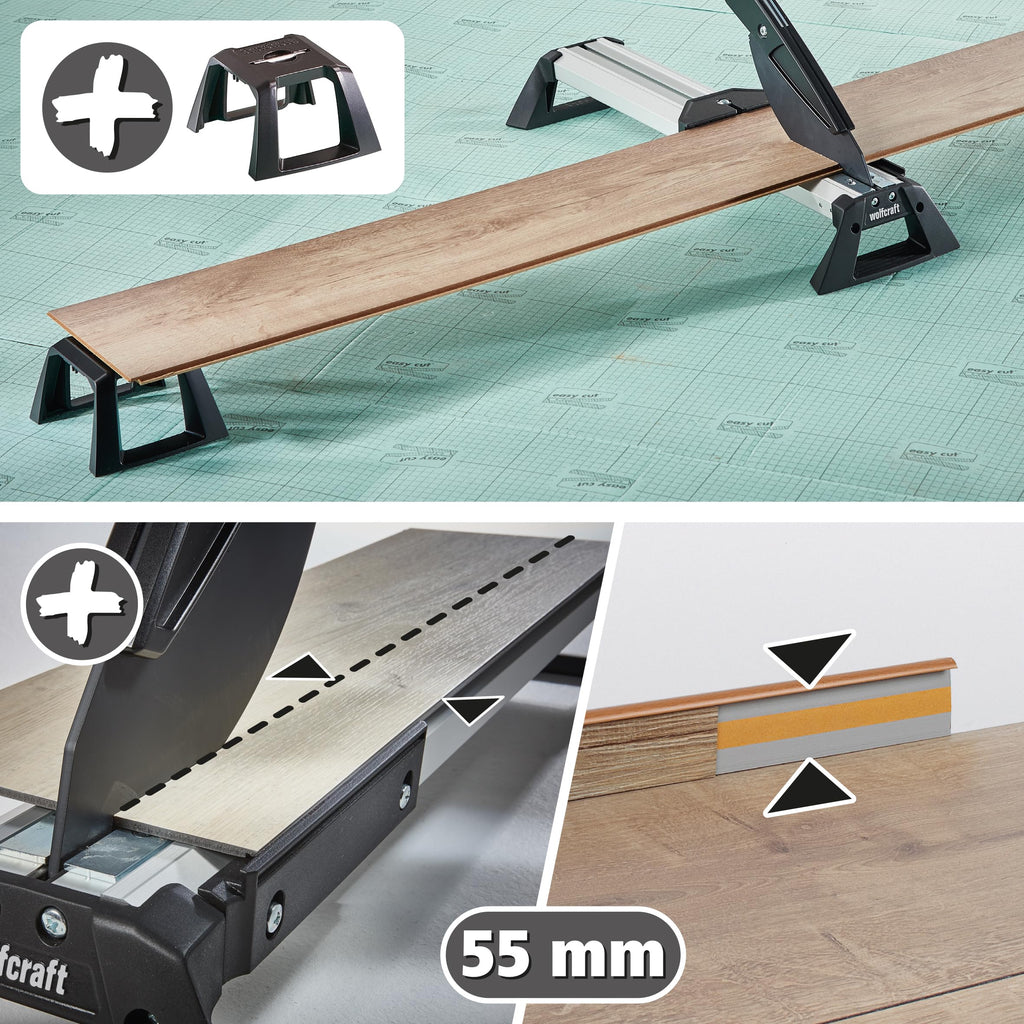 wolfcraft Projekt-Set „Vinyl & Laminat verlegen“ - 8638000 - Profi-Schneider für Vinyl und Laminat und 30 hochwertige Universal-Keile - Staubfreies Schneiden, Einfacher Zuschnitt
