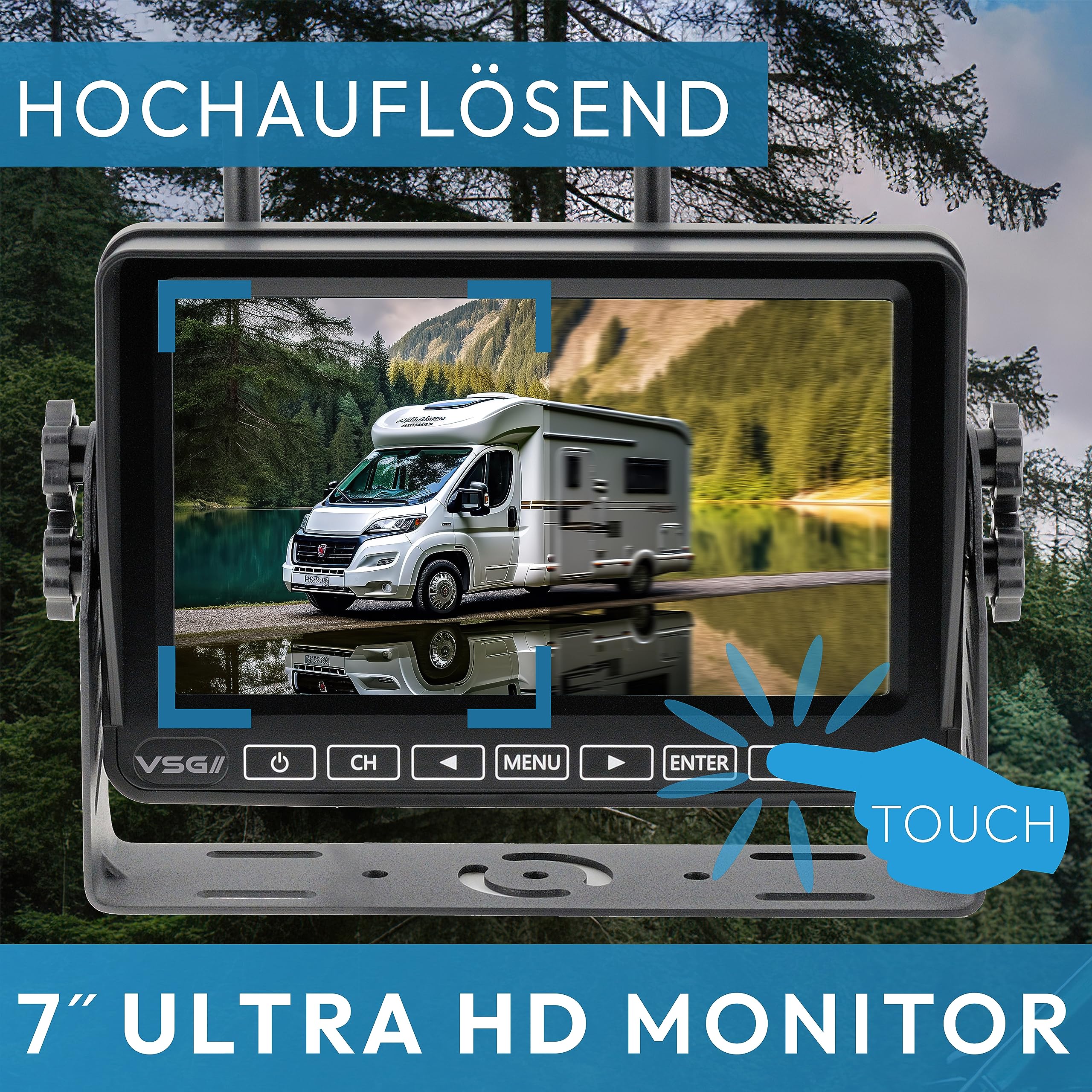 VSG24 7“ Element HD 2 Kameras Funk Rückfahrsystem Akku Magnet für Wohnmobil & LKW, KFZ Set kabellos inkl. Rückfahrkamera + Monitor, DIY Nachrüstung 12V-24V, Kamera digital, Auto Rückspiegel
