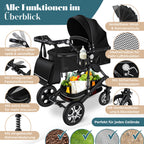 KESSER® Loops 4 in 1 Kinderwagen Kombikinderwagen Komplett-Set inkl. Babywanne & Buggy Sportsitz & Auto-Babyschale Voll-Gummireifen Wickeltasche Regenschutz Kindertisch ECE R129, Schwarz/Schwarz
