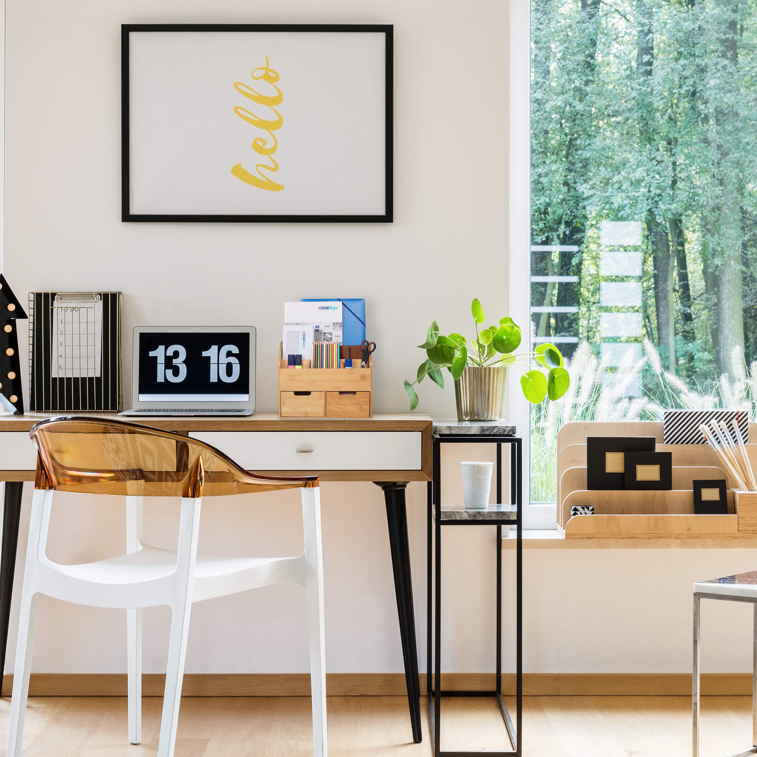 Relaxdays Schreibtisch Organizer Bambus, natur