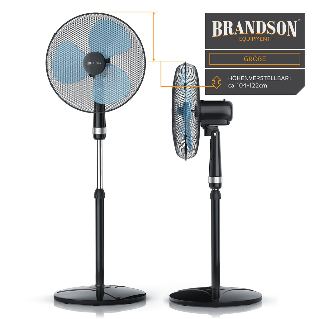 Brandson - Standventilator 40cm - Preisträger 2025 - Ventilator höhenverstellbar bis 122 cm - mobiler Lüfter, hoher Luftdurchsatz, 3 Geschwindigkeitsstufen, Oszillationsfunktion 80°