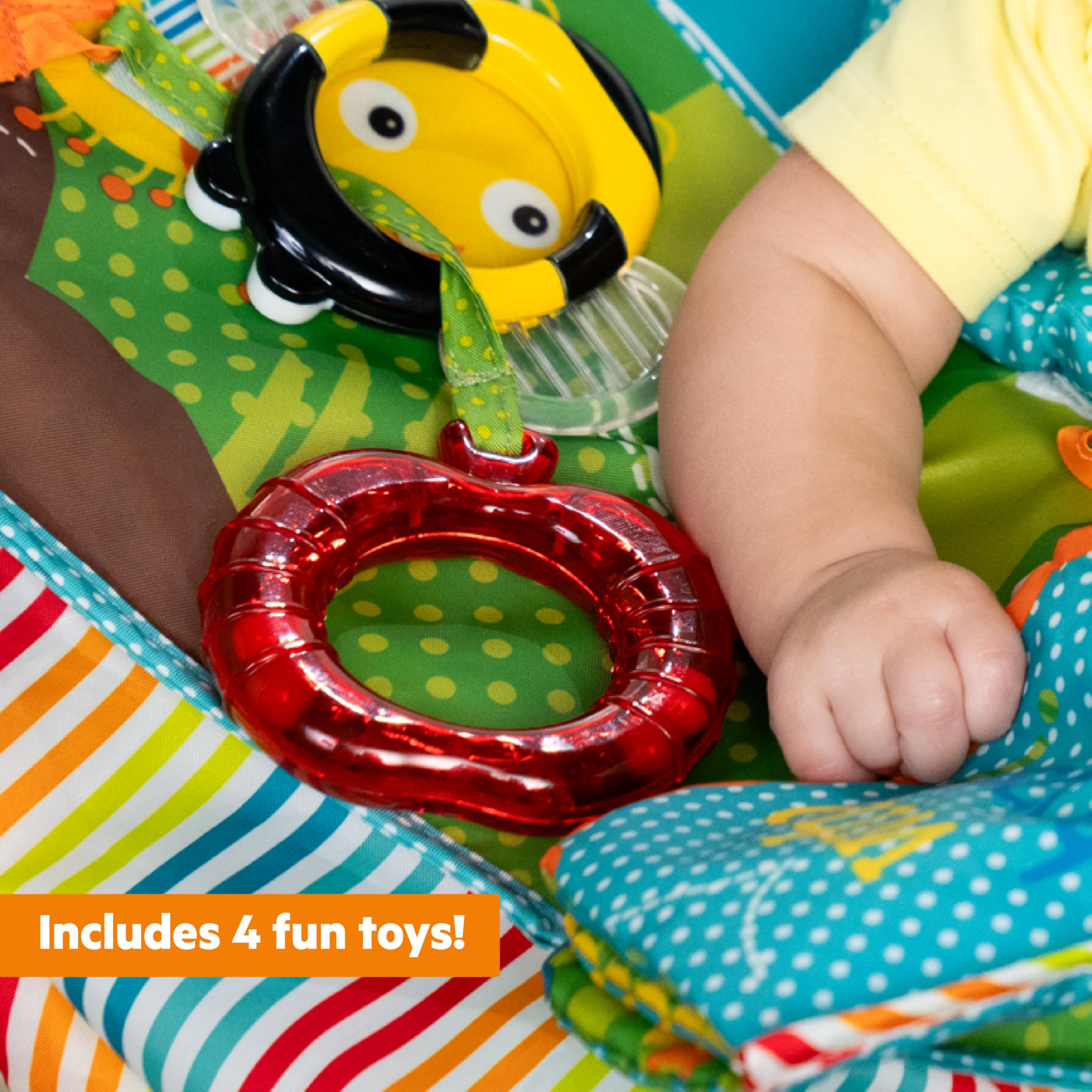 Bright Starts Pop 'N Jump Faltbarer Aktivitäts-Jumperoo, Tragbares Aktivitätscenter für Babys, UPF 50+ Sonnendach, 4 Sensorische Spielzeuge, Reisetasche, 6-12 Monate