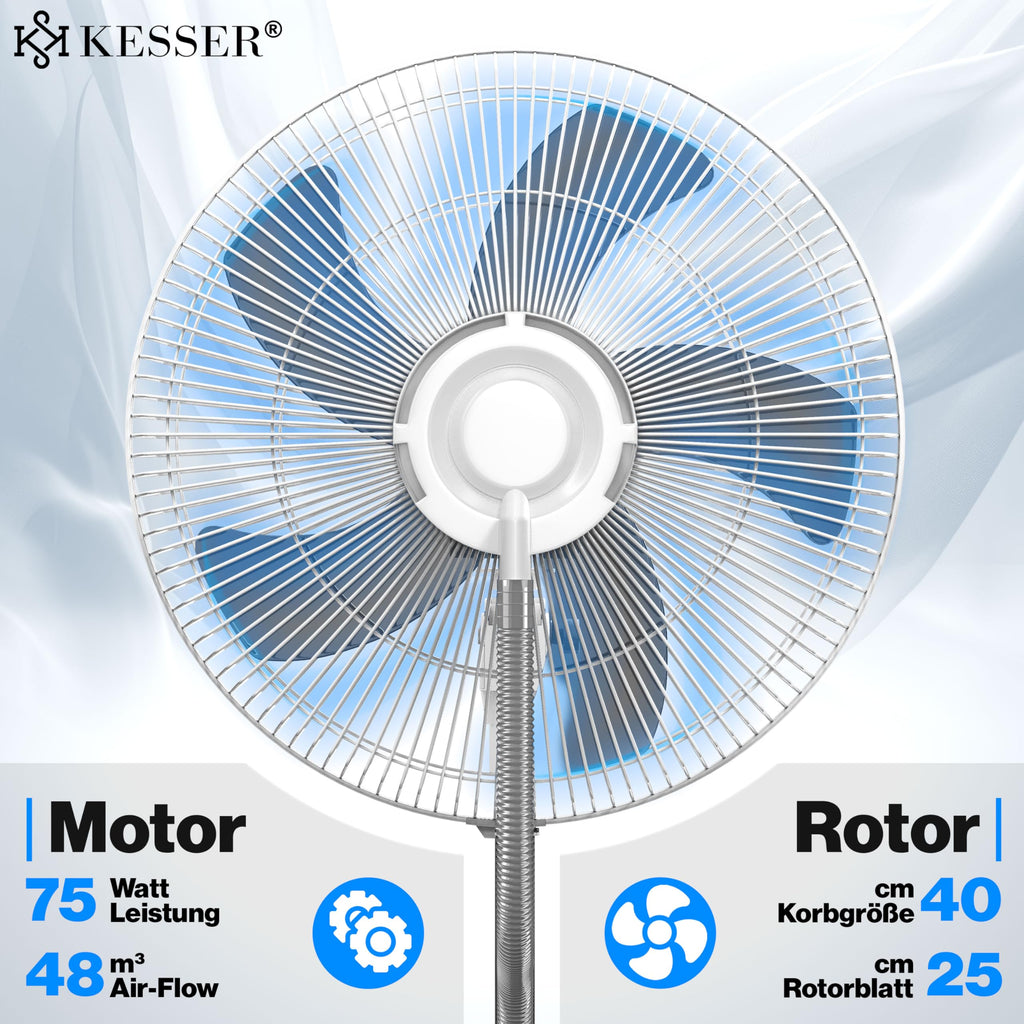 KESSER® Stand-Ventilator Frosty mit Wasser Ultraschall-Sprühnebel Wasserkühlung, inkl. Fernbedienung Timer-Funktion, Luftbefeuchter Leise, Nebelfunktion, Standventilator, Weiß