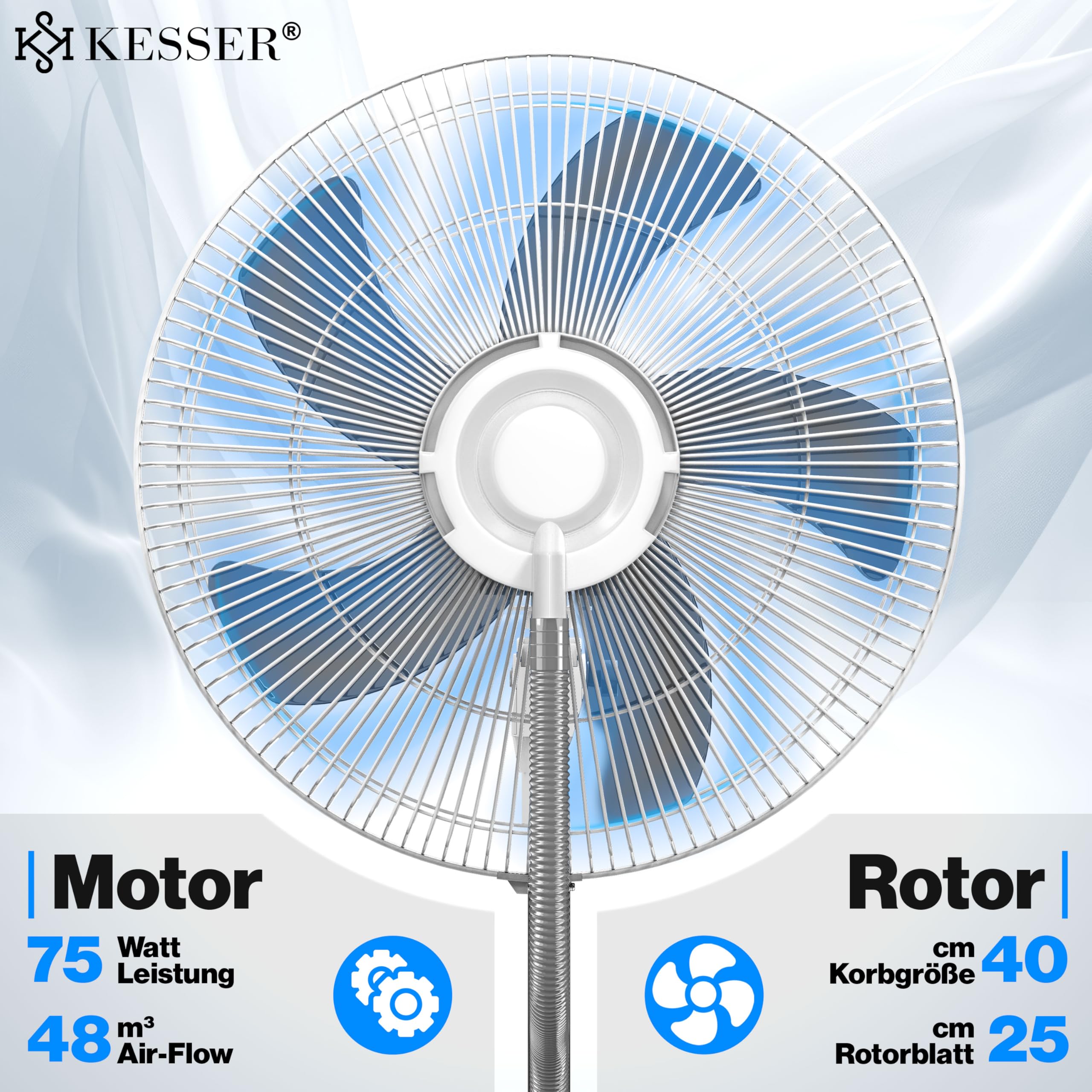 KESSER® Stand-Ventilator Frosty mit Wasser Ultraschall-Sprühnebel Wasserkühlung, inkl. Fernbedienung Timer-Funktion, Luftbefeuchter Leise, Nebelfunktion, Standventilator, Weiß